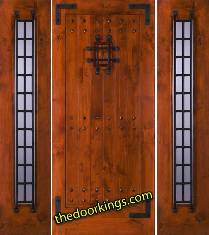 sw70 knotty alder wood door with two sw51 sidelites